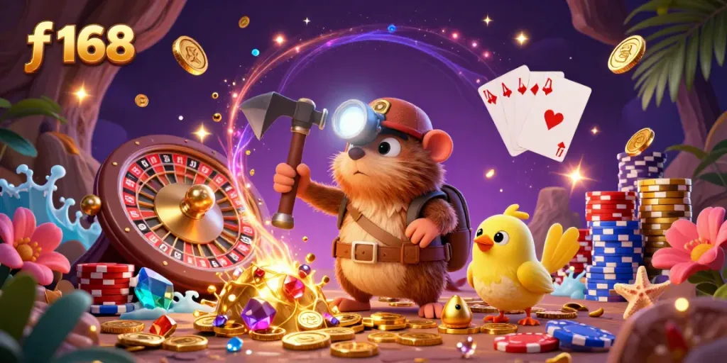 Experience thrilling wins at f 168 with vibrant casino elements in a dynamic gaming scene.