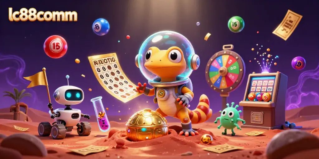 Engage with thrilling jackpot opportunities at lc88comm with a Martian gecko uncovering a golden casino.