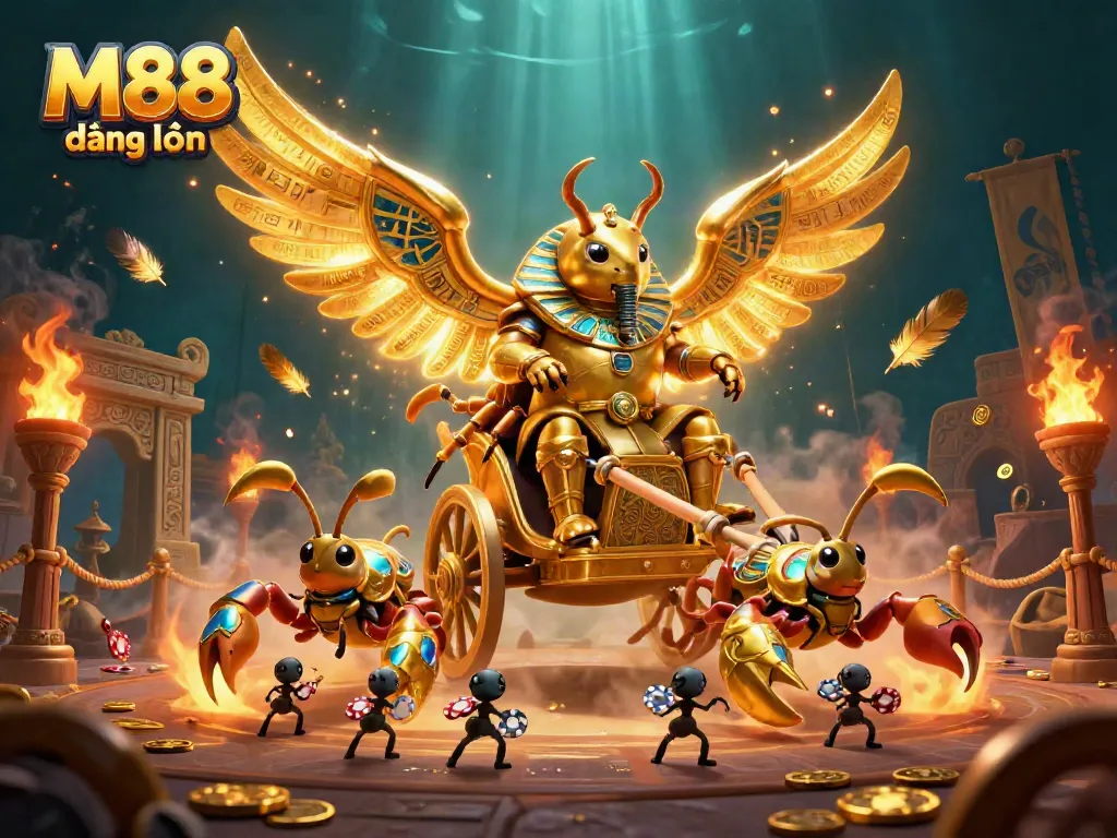 Experience M88 đăng nhập in an exciting 3D casino adventure featuring a golden beetle and vibrant gameplay elements.