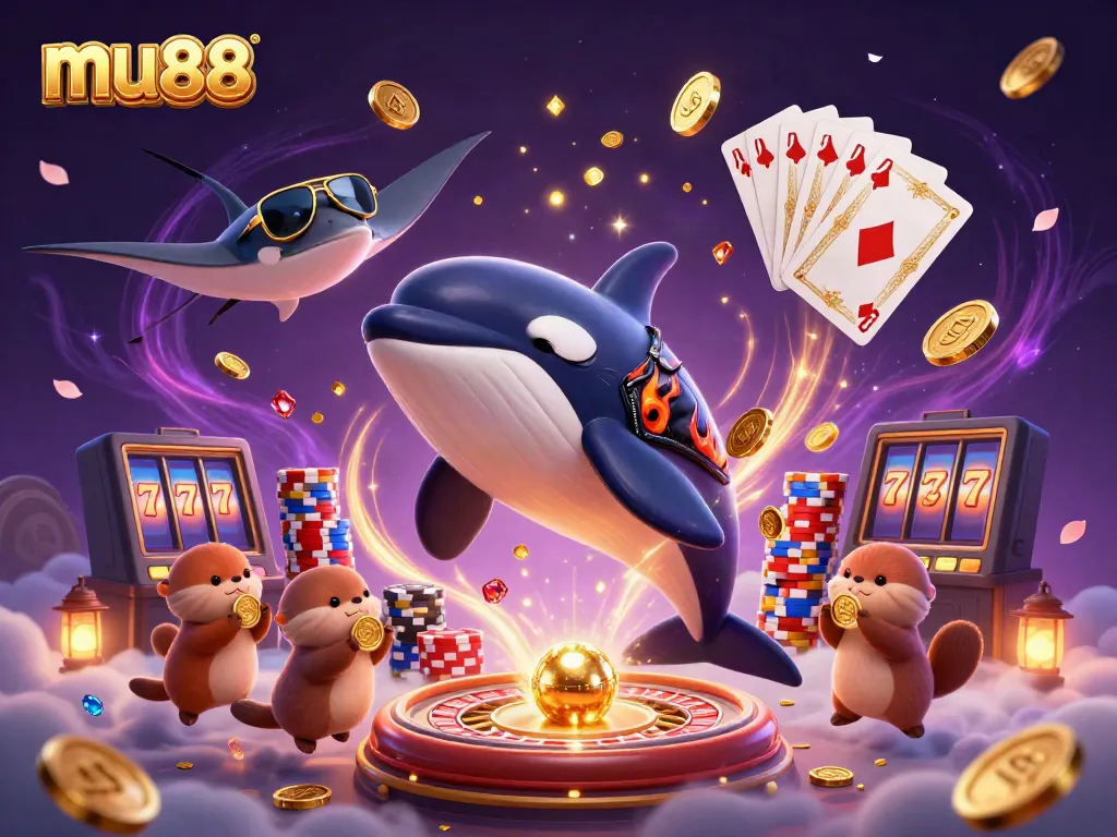 Experience the thrills of mu88 with a vibrant 3D casino scene, featuring colorful characters and dynamic elements.