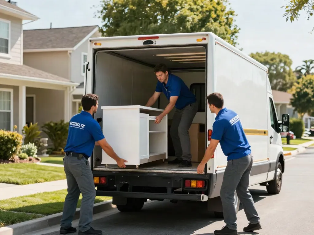 Déménageur Lausanne en action, chargement d'un camion de déménagement avec professionnalisme et soin.