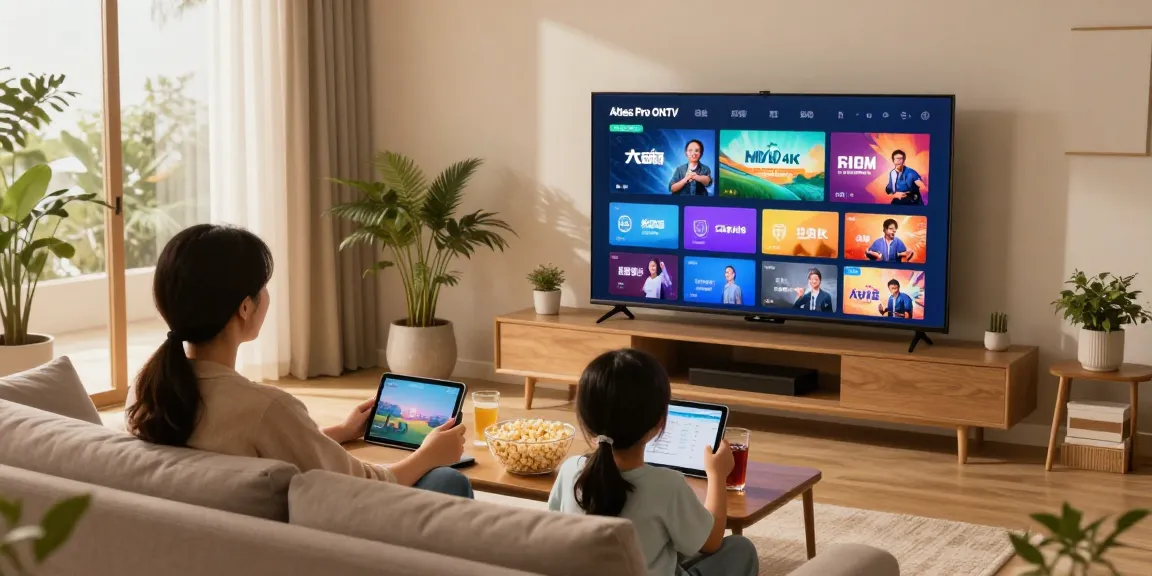 Une famille profite d'Atlas pro sur leur Smart TV en qualité HD/4K.