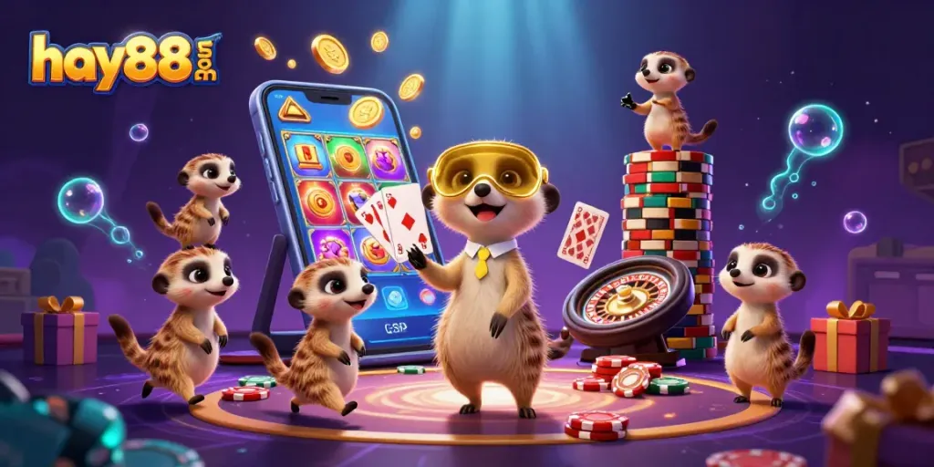 Experience dynamic gaming excitement at hay88 com with meerkat dealers and colorful casino elements.