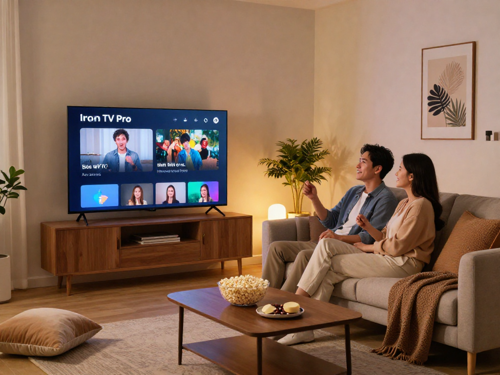 Profitez du divertissement avec Iron TV dans un salon élégant et confortable.