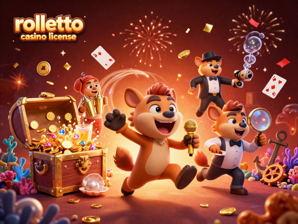 Profitez de la sécurité de la licence du casino Rolletto avec des hyènes animées dans une scène ludique.