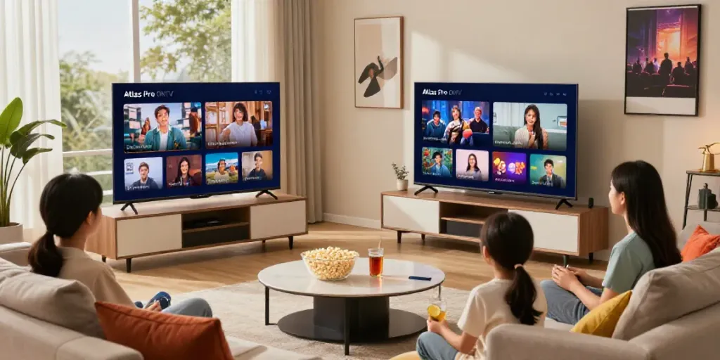 Téléchargez l'application Atlas Pro ONTV pour profiter d'un cinéma à domicile avec plus de 12 000 chaînes.
