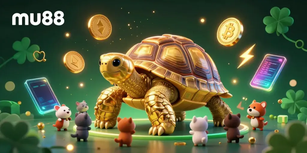 Experience the thrilling mu88 gaming world with exciting animated characters and crypto elements.